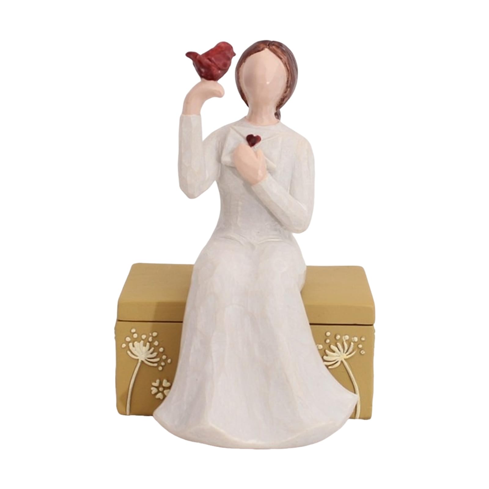 Kaeltsyn Hand Carved Resin Jewelry Box with Doves Girl Design for Rings Earrings Necklaces Storage and Home Decoration Resin Jewelry Planner