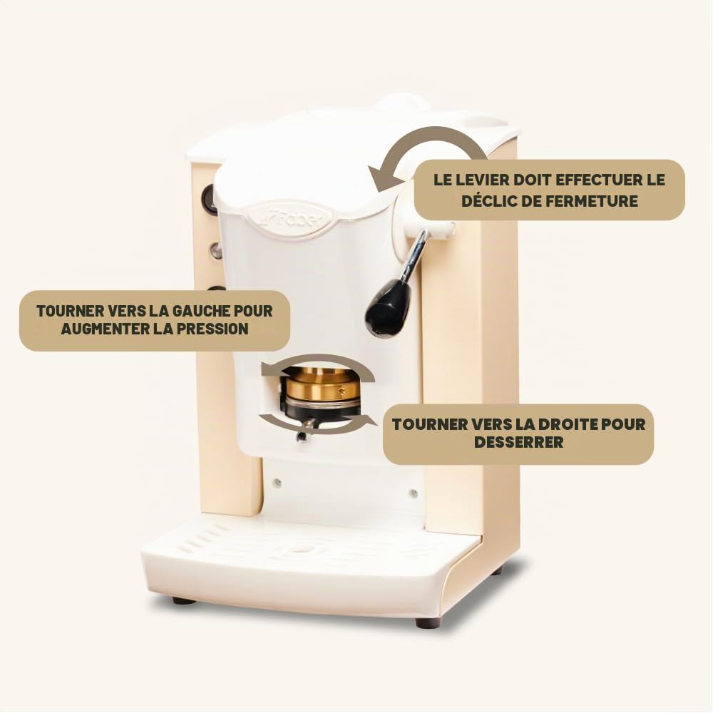 FABER COFFEE MACHINES | Modèle de fente Plast | Machine à café à dosettes ese 44mm | Couleur ivoire plastique Blanc | Pressacialda en laiton