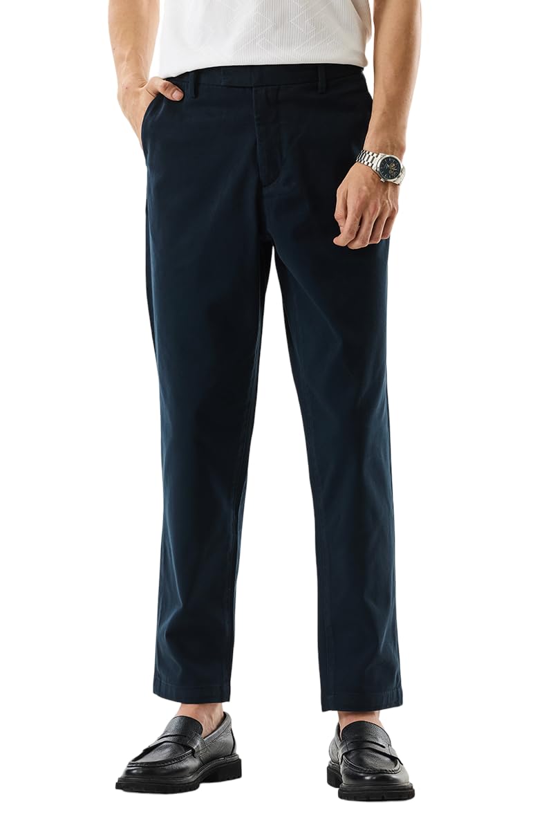 Men Casual Trousers | Slim Fit Mid Rise Solid Design | Cotton Blend & Medium-Stretch Fabric for Street Wear & Casual Occasions-image-46