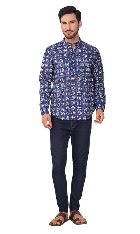 Image of Vastraa Fusion Men's Handloom Weaving Pure Cotton Short Kurta, Round Collar, Full Sleeves,Button Kurta, Ethnic Wear