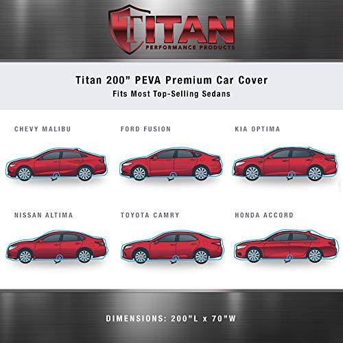 Image of Titan Premium Multi-Layer PEVA Car Cover for Sedans 186-202 inch. Waterproof, UV Protection, Anti-Scratch Protective Lining, Driver-Side Zippered Opening. Fits Camry, Accord and More.