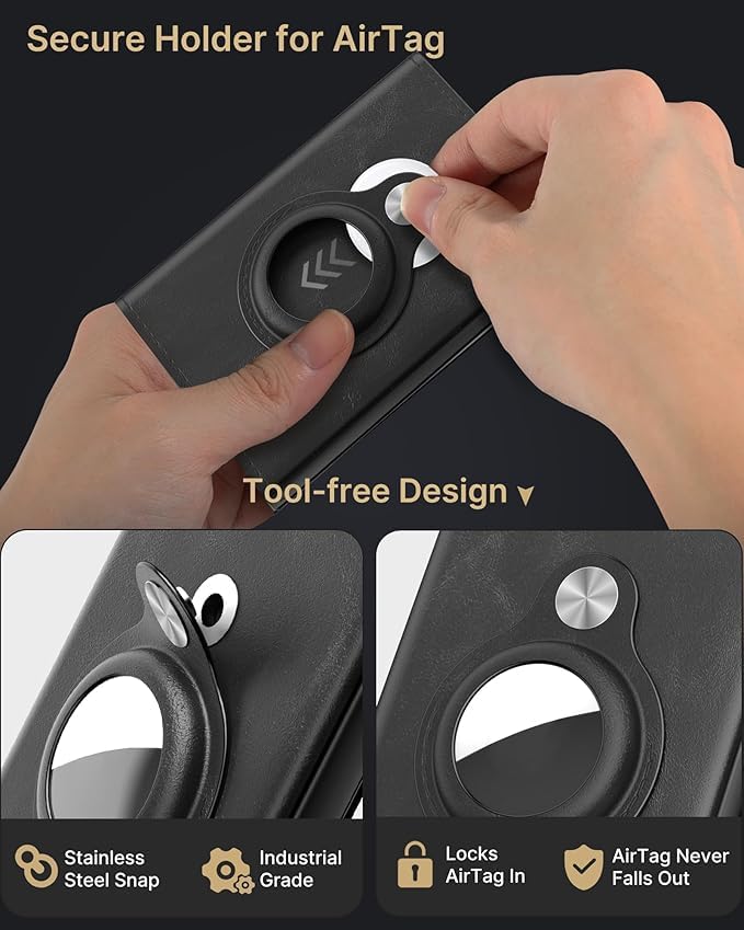 Stache's Mens Black Air Tag Leather Slim Tri Fold with Card Holder3