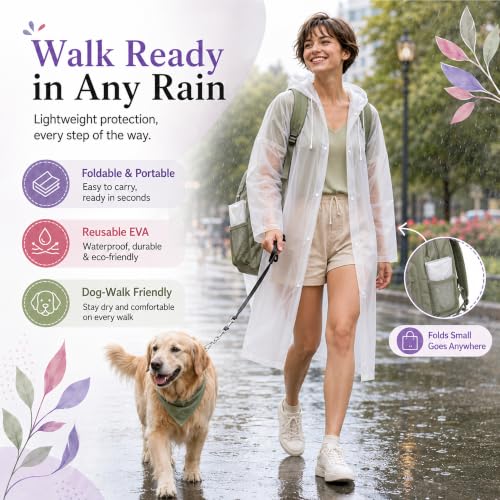 Image of Rain Ponchos for Adults Reusable (2 Pack), Waterproof EVA Raincoats with Hood & Drawstring for Women & Men