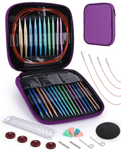 Aeelike Interchangeable Knitting Needles Set 13 Pairs Circular Knitting Needles Aluminum (Size 3.0mm-10.0mm) with 4 Cables for DIY Crafts Socks Blankets Cushions Ideal Crochet Gift