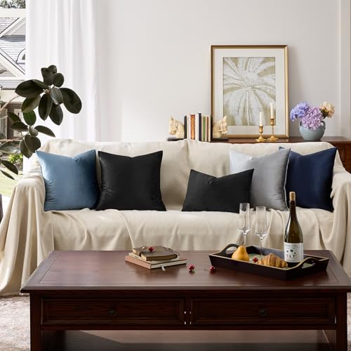 Image of GIGIZAZA Decorative Throw Pillow Covers 16x16,Black Square Couch Pillow Covers,Velvet Sofa Boho Cushion Pillows
