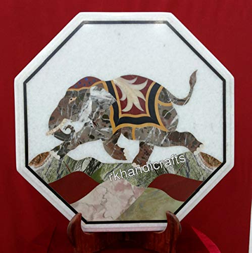 Elephant Design Inlaid Sofa Side Table Top Octagonal Marble Coffee Tab Elephant Design Inlaid Sofa Side Table Top Octagonal Marble Coffee Tab