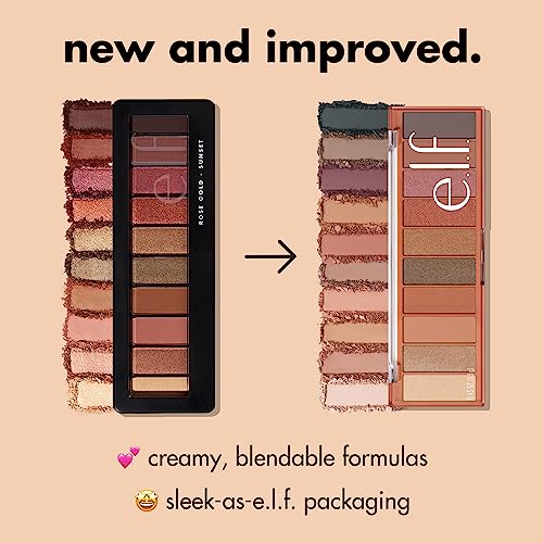 Image of e.l.f. Perfect 10 Eyeshadow Palette, Ten Ultra-pigmented Shimmer & Matte Rose Gold Shades, Blendable Formula, Vegan & Cruelty-free, Rose Gold Sunset