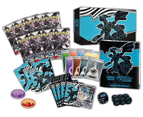 Pokémon-Sammelkartenspiel: Top-Trainer-Box Karmesin & Purpur – Schwarze Blitze: Zekrom (1 Vollbild-Promokarte mit Voltolos, 9 Boosterpacks & Premium-Zubehör)