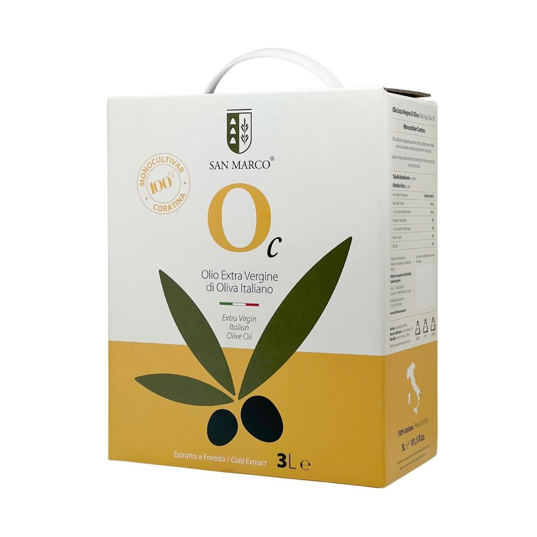 San Marco - Olio Extravergine di Oliva 100% Italiano - Estratto a Freddo - Olio EVO di Categoria Superiore Monocultivar Coratina – Bag in box da 3 litri