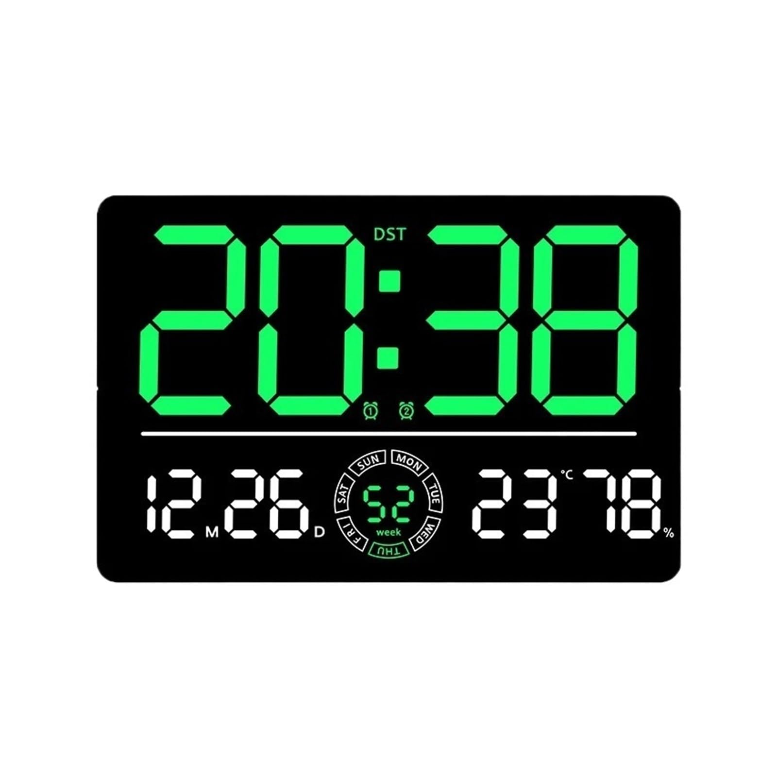 POAHNCU Alarm Clock, Large Digital Wall Clock 10 Brightness Adjustment Dual Alarm LED Clocks Week+Number Of Weeks With Timing Function,for Heavy Sleeper(Green)