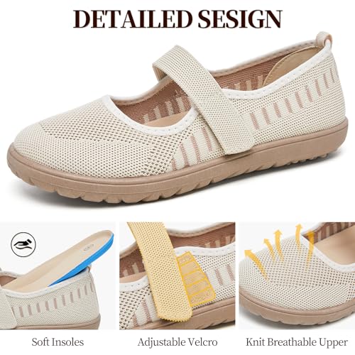 Image of Waluzs Wide Toe Box Flats Shoes Women Knit Ballet Flats Mary Jane Dress Flat Wide Width Walking Shoes Slip-on with Strap