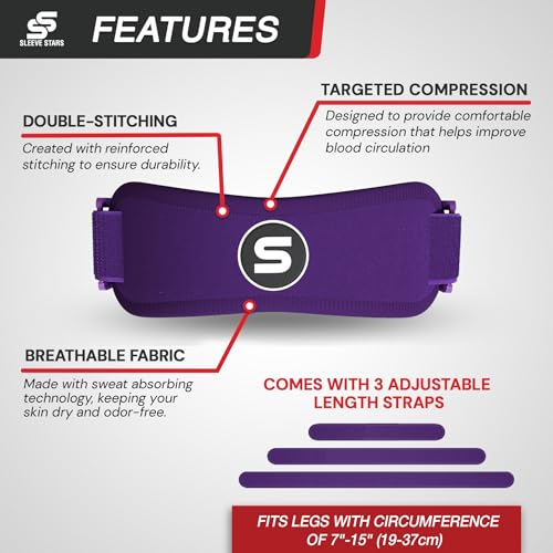 Image of Sleeve Stars Swedish Brand Patellar Tendon Support Strap for Women & Men Effective Osgood Schlatter Knee Brace Youth & Kids Knee Brace with 3 Adjustable Length fits 7 inch-15 inch (Single /Dark Purple /Kids)