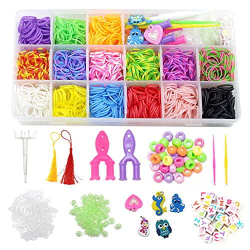 2200+ Loom Rubber Bands kit 15 Colors in 6 Tie-dye and 9 Solid, Loom Bracelet Making Kit Refill Accessories for Kids Boys & Girls Gift, Including Multifunction Loom and Manual