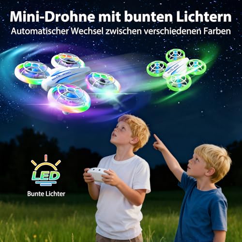 Mini Drohne für Kinder Drohne Spielzeug ab 6+ Jahre, RC Flugzeug Spielzeug Quadrocopter Drone für Kinder und Anfänger mit 3 Akkus, LED Lichter Indoor Outdoor Geschenk für Jungen Mädchen – Bild 4