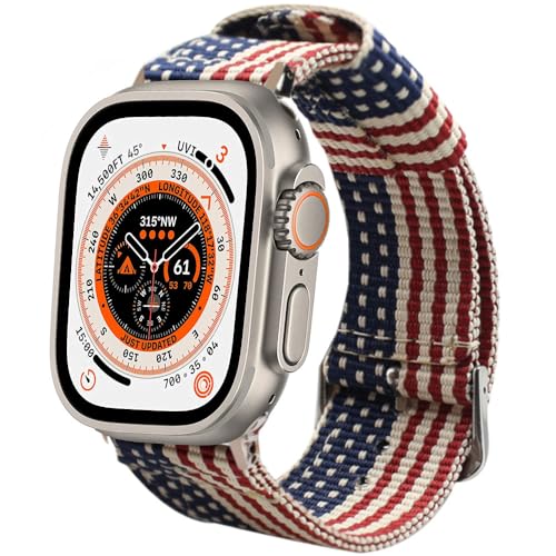 ESTUYOYA Bracelet USA compatible avec Apple Watch 49mm 46mm 45mm 44mm, (42mm-Serie 1-3), Nylon États-Unis EEUU Sport pour iWatch Series 11 10 9 8 7 6 5 4 3 2...