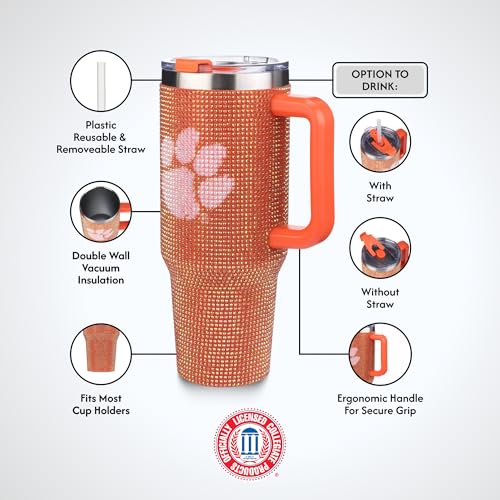 Image of The Memory Company Officially Licensed 40oz TC Bling Game Day Tumbler with Vintage Logo, Clemson University