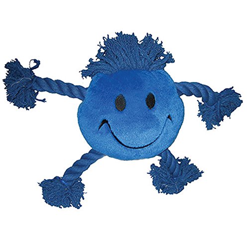 Happy Pet Mad About Pets Blue Happy Faces Dog Toy Rope Limbs Squeaking Soft Safe Interactive Cuddly Stuffed Durable Playing Plushie