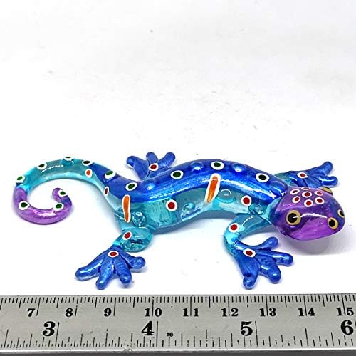 ZOOCRAFT Glass Gecko Figurine Blue Miniature Hand Blown Lampwork Animal Statue Decor