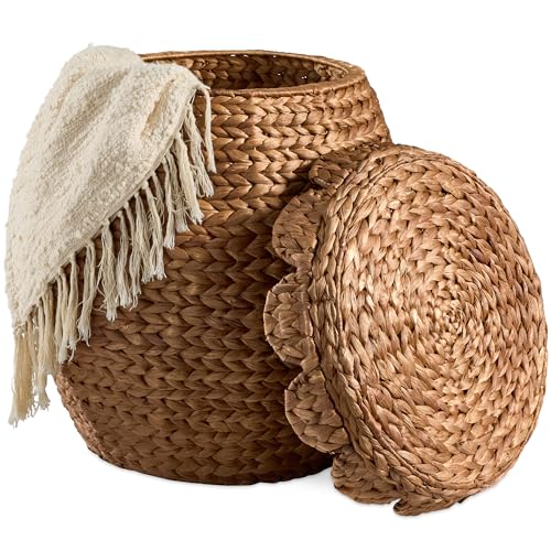 Best Choice Products Scalloped Multipurpose Hyacinth Storage Basket, Plant D&eacute;cor...