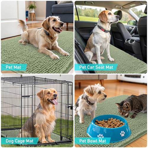 Image of OLANLY Dog Door Mat Set 2-Piece 36x24, Absorbs Moisture and Dirt, Absorbent Non-Slip Washable Doormat, Quick Dry Chenille Mud Mat for Dogs, Entry Indoor Entryway Carpet for Inside Floor, Sage Green