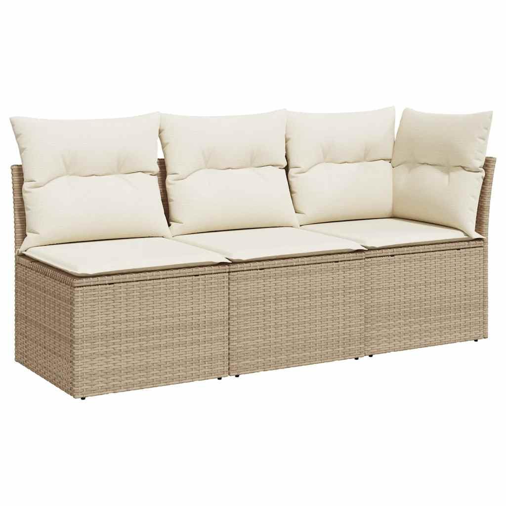 vidaXL Sofá de Jardín de 3 Plazas con Cojines, Sillón de Exterior, Sofá Modular, Asiento para Patio Terraza Balcón, Ratán Sintético Beige