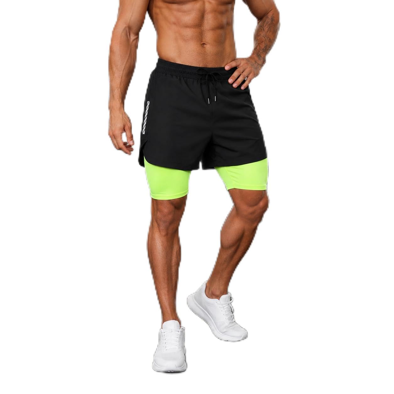 third quadrant 2-in-1 Running or Gym Lycra Shorts for Men || Quick-Dry Athletic Shorts ||with Built-in Liner, Black-picture-32