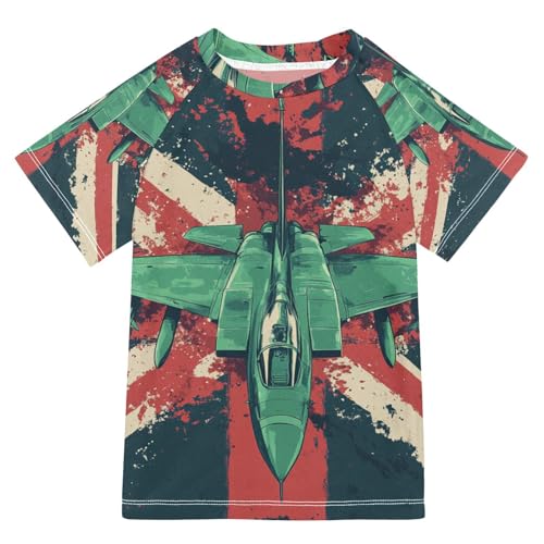 Jucciaco Boys Swimsuit UK Plane Retro Fighter Sunscreen Kids Sun Rashguard Short Sleeve T-Shirts Swimwear Sets UPF 50+ Multicoloured