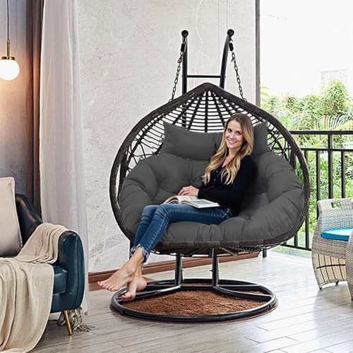 Image of Double Seater Cushion Set - Polyester Fabric Padded Seat for Hanging Egg /Garden jhula(Cushion ONLY Grey)