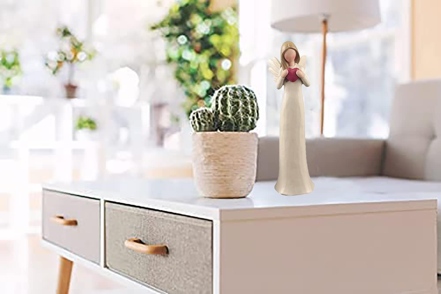 Resin Angel Figurine Cream Angel Statues Holding Heart Hand Painted for Home Decoration Best Gifts for Your Mother Sister 7.48" H - Image 6