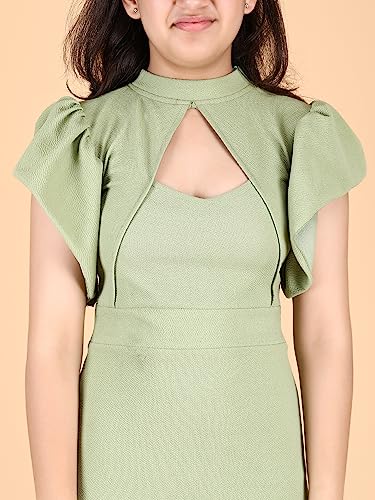 Image of KUDUZO Girls Knee Length Short Sleeve Solid Fit and Flare Polyster 7 to 14 Years Bodycon Dress. (9J-6QDV-2KRG)