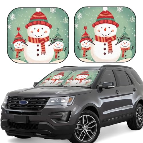 Pare-soleil pliable pour pare-brise de voiture lot de 2 protection UV auto motif bonhomme de neige
