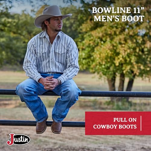 Justin Bowline 11" Cowboy Boots for Men - Square Toe Full-Grain Leather Western Boots for Men with Oil- and Slip-Resistant Rubber Outsole2