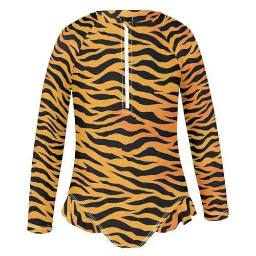 ALAZA Toddler Swimsuit Girl Bathing Suit Swimwear Rash Guard Orange Black Tiger Stripe Long Sleeve 3T2