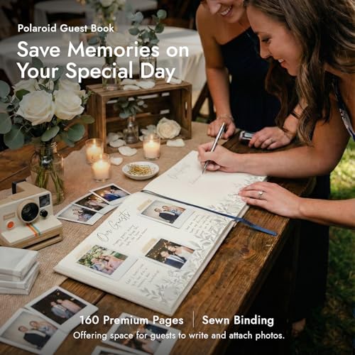 Image of Linen Embroidered Photo Wedding Guest Book-Premium Hardcover Polaroid Guestbook for Wedding Reception, Baby Shower, Bridal Shower, Funeral, Graduation -160 Pages for Notes 10.25 inch x 8.25 inch (Dusty Blue)