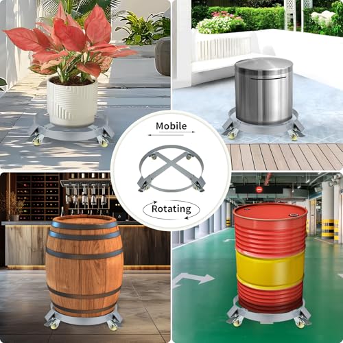 Image of 55 Gallon Drum Dolly, 1000lbs Load Capacity 55 Gallon Barrel Dolly Cart Drum Caddy with 4 Swivel Casters Wheel, Non Tipping Hand Truck Capacity Dollies for Warehouse Drum Handling (Silver Gray)