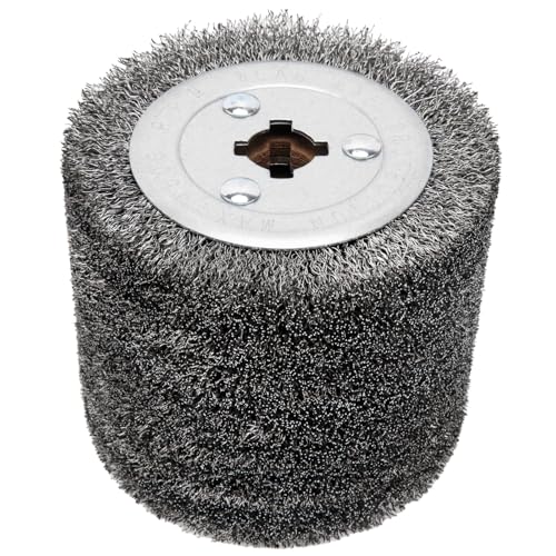 Image of 4.7 inchx 4 inch Stainless Steel Wire Brush Drum,0.3mm Drawing Wheel Wire Wheel Burnishing Tool,Surface Conditioning Tool Drum for Metal Surface Polishing Grinding Rust Removal-3 /4 Quad Keyway