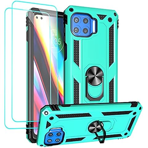 Androgate Compatible with Moto One 5G Case, Motorola One 5G UW Case, with Tempered Glass Screen Protectors, Military-Grade Metal Ring Kickstand 20ft Drop Tested Shockproof Cover Case, Green Cover