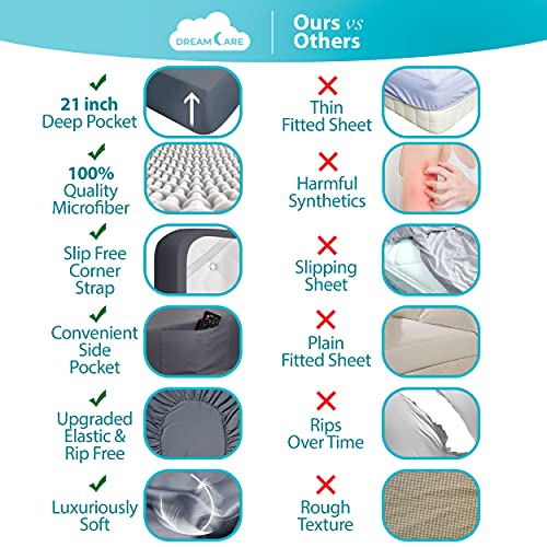 Image of DREAMCARE California King Sheet Sets - 6 pcs Breathable Cooling Sheets | up to 21 inch Extra Deep California King Sheets with Side Pockets - Extra Soft 100% Double Brushed Hotel Luxury Bedding - Gray