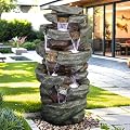 chillscreamni 6-Tier Rockery Outdoor Fountain - 40.5”High Outdoor Waterfall Fountain with Lights for Home&Office Decor, Stacked Rock Cascading Relaxation Garden Features Outdoor for Patio, Yard, Deck