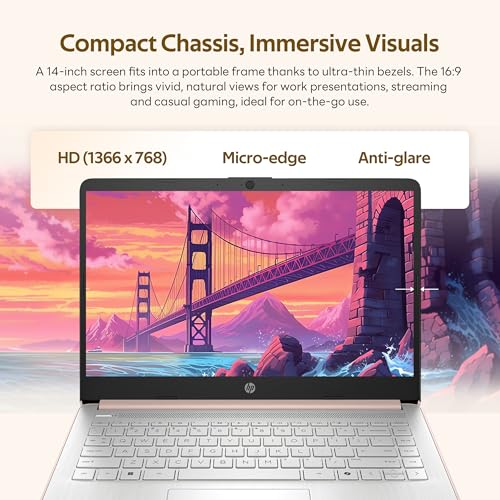 Image of HP Flagship 14 inch Laptop with AI Copilot for Student, 13th Gen Intel 4-Core, 4GB DDR4, 256GB Storage(128GB UFS+128GB Docking Station), Intel Graphics, Webcam, 1 Year Office 365, WiFi 6, Win 11 S, Gold