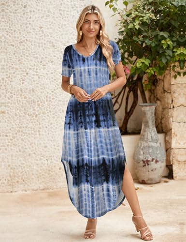 Image of JollieLovin Womens Plus Size Casual Summer Maxi Long Dress Short Sleeve T-Shirt Loose Sun Dress(L-5X)