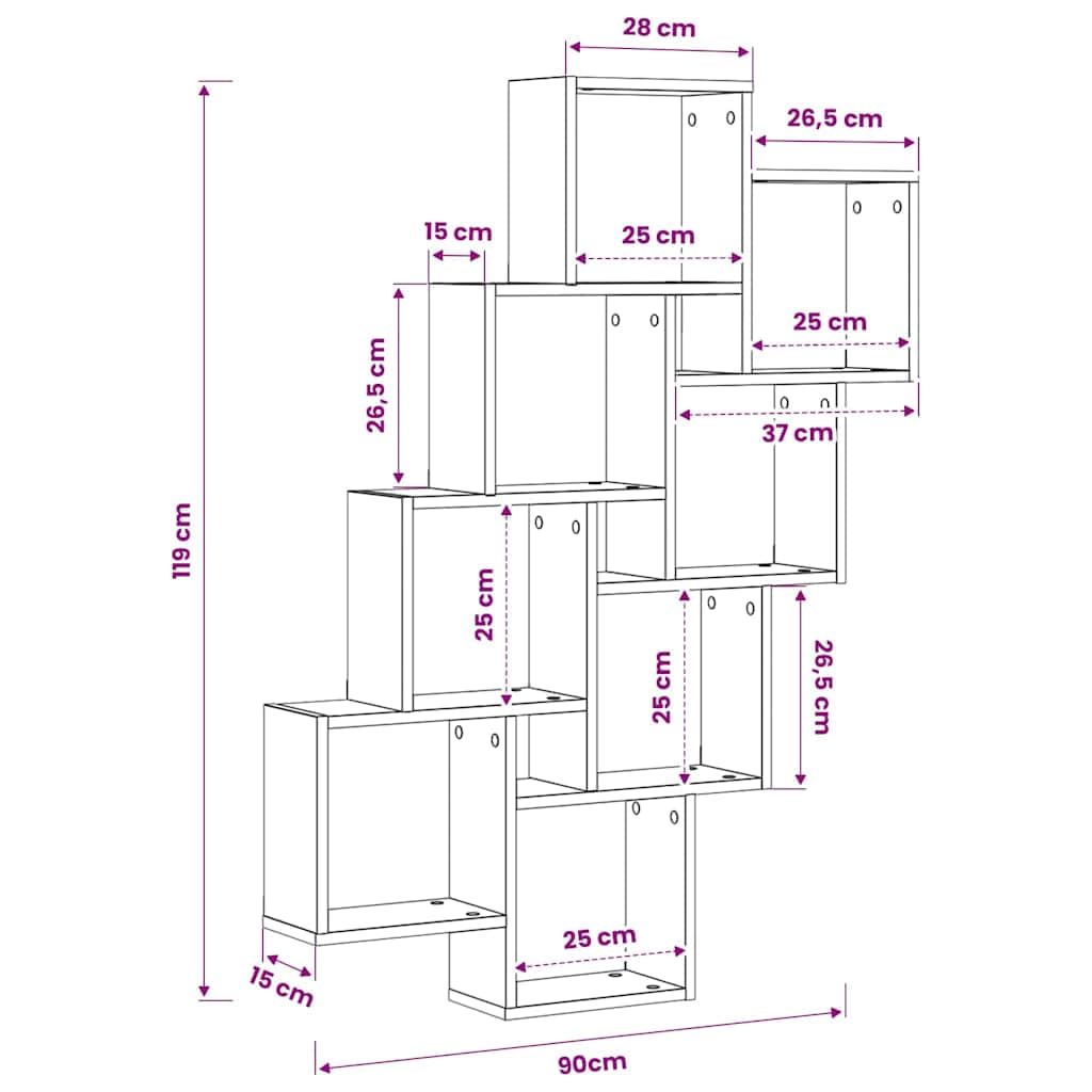 Étagère cubique en chêne Sonoma 90 x 15 x 119 cm avec espace de rangement ouvert, peu encombrant comme étagère murale, étagère suspendue et organiseur pour salon, chambre à coucher, bureau et