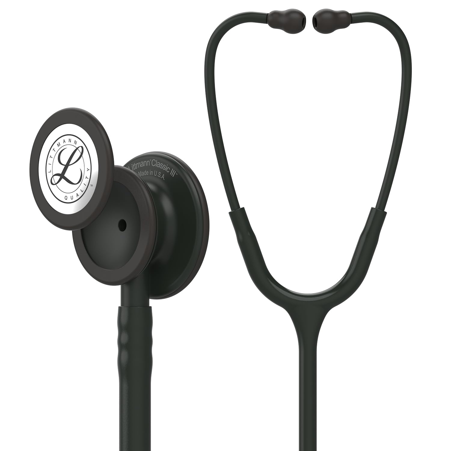 3M Littmann Classic III Stethoskop zur Überwachung, 5803, Black Edition Bruststück, schwarzer Schlauch, 69 cm & Stethoskop-Namensschild, 40007, Schwarz