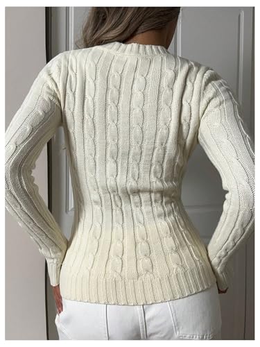 WDIRARA Women's Embroidered V Neck Long Sleeve Sweater Casual Cable Knit Pullover Tops3
