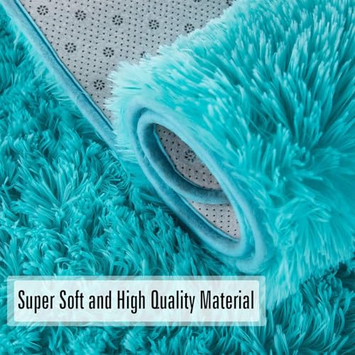 Tapis de salon poils longs bleu ciel 90x140 tapis super doux chambre