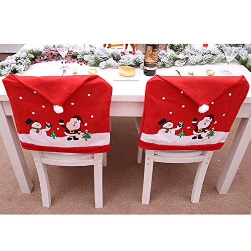 DCQRY Christmas Chair Back Covers Set of 6, Santa Claus Red Hat Chair Covers, Christmas Chair Slipcovers for Xmas Restaurant Dinner Table Holiday Party Décor