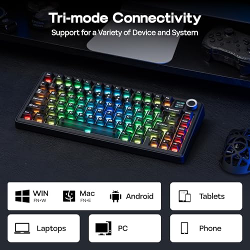 Image of EPOMAKER X Aula F75 MAX Mechanical Gaming Keyboard 75% with TFT Screen and Rotary, Gasket Hot-Swap Gaming Keyboard Wireless for PC /Mac /Linux, QWERTY US Layout (Matte Black, Reaper Switch)