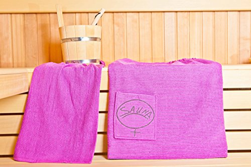 Brandsseller Sauna Damen-Sarong - Sauna-Set Sarong inkl. Badehandtuch - 100% Baumwolle Sarong ca. 130 x 75 cm | Hantuch ca. 50 x 100 cm - Einheitsgröße von S-XXL mit Knöpfen - Farbe: Pink
