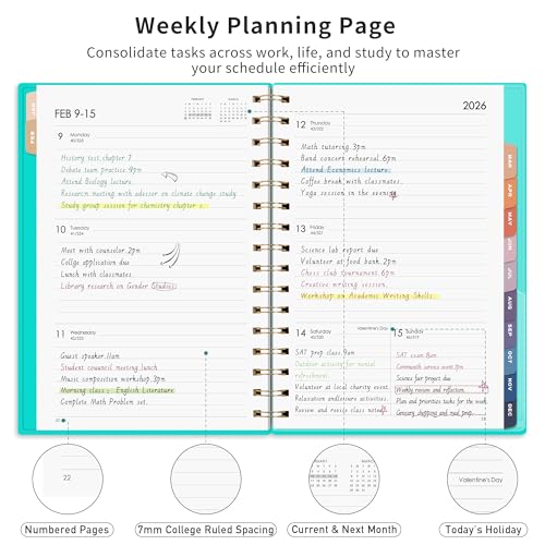 Image of RETTACY 2025 Planner, Weekly and Monthly Planner, Jan 2025 - Dec 2025, 5.7 inch x 8.3 inch, Medium Planner, Calendar 2025, Flexible Cover, Spiral Bound, Monthly Tabs, 100 GSM Paper (Tiffani Blue)