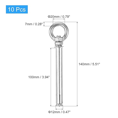 Miniatura 18 de uxcell Aro de elevación de la expansión, 5pcs M8x100mm 304 tornillo de expansión de acero inoxidable con anillo de ojo para pared de ladrillo